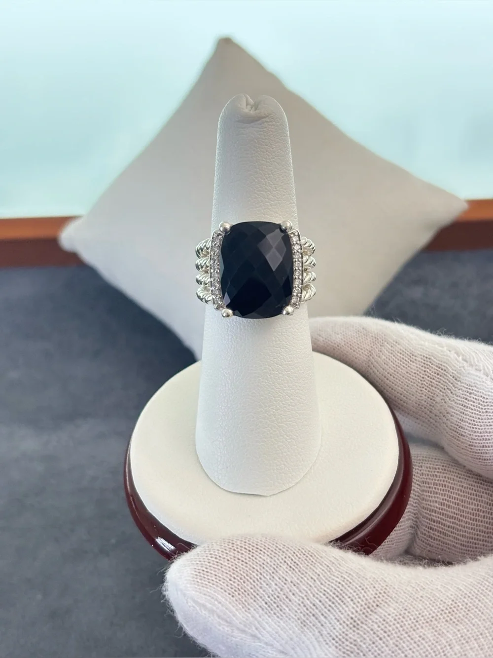 David Yurman Wheaton Ring with Black Onyx & Diamonds 6.5